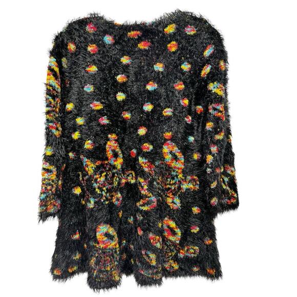 Simply Couture Long Swing Bottom Feather Like Cardigan Black Multicolored Sz S - Picture 10 of 14